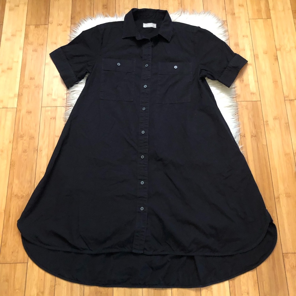 Everlane Lagenlook Minimalist Oversized Cotton Black High Low Shirt Dress size M